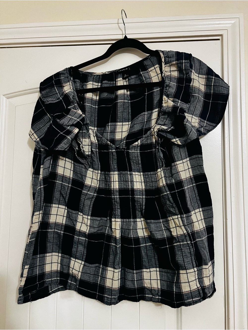 Torrid Navy Plaid Puff-Sleeve Babydoll Top Size 0/L